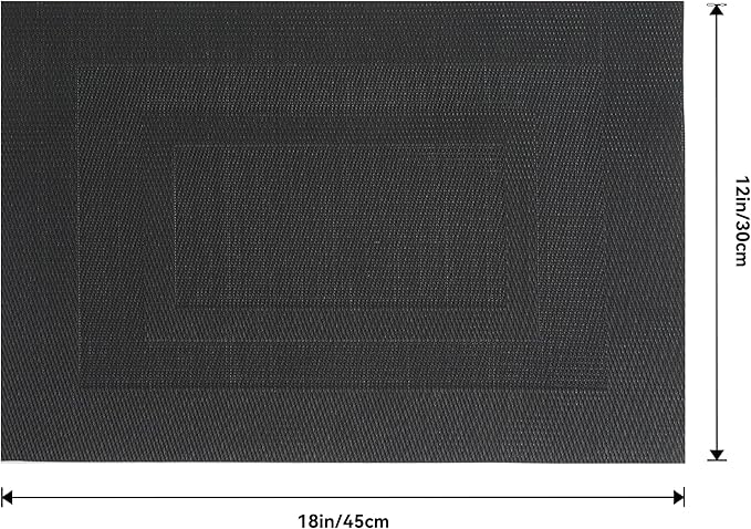 Leetaltree Black Frame Placemats Set of 6 - Heat Resistant Non-Slip Place mats for Dining Table, Washable Durable PVC Vinyl Woven Table Mats(Black Frame, 6)