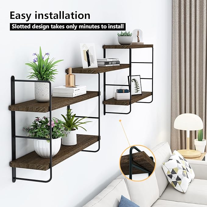 Wall Mounted Floating Shelves, Wall Shelves, Rustic Wall Decor Wood Shelves for Bedroom, Living Room, Bathroom and Kitchen Storage, Easy Installation (5, Brown)