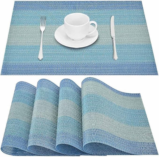 GIVERARE Placemats Set of 4, Heat-Resistant Woven Vinyl Placemat, Non-Slip Washable PVC Table Mat, Easy to Clean Premium Plastic Mats for Dining, Kitchen Table (Light Blue)
