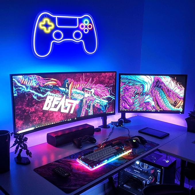 Kavaas Gamer Neon Sign, Game Controller LED Sign for Gaming Room Decor - Game Neon Sign for Teen Boy Room Decor - Best Gamer Gifts for Boys, Kids
