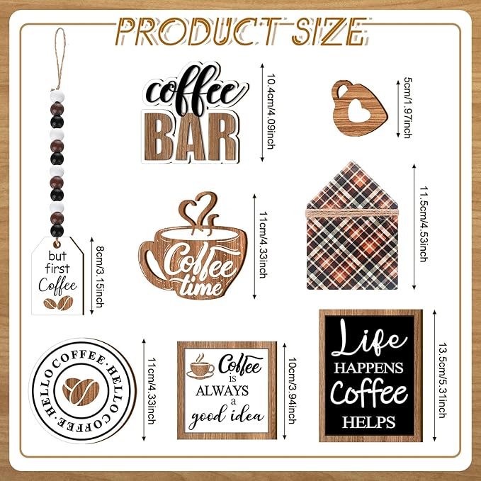 Set of 11 Farmhouse Tiered Tray Decor Rustic Home Tiered Tray Decorations Set Coffee Time Home Wooden Signs Coffee Bar Farmhouse Tabletop Wood Signs for Kitchen Table Shelf Decor