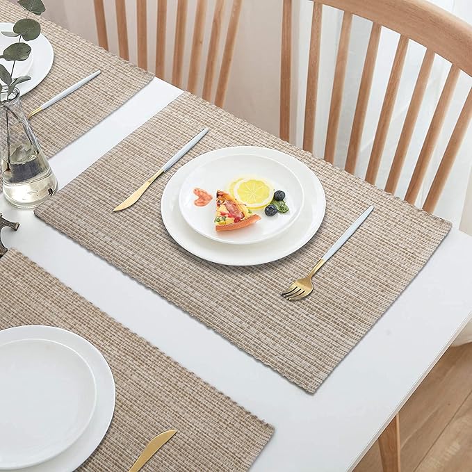 Urban VillaPlacemats for Dining Table 100% CottonPlacemats 14''x20'' Over Sized Tablemats Set of 6 Placemats Egg Shell Two Tone Tablemats for Family Dinners Wedding Parties Everyday UsePlacemats
