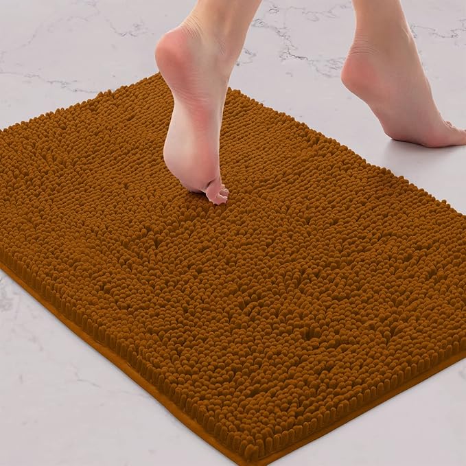 LuxUrux Bathroom Rug Set-Extra-Soft Plush Bath mat Shower Bathroom Rugs,1" Chenille Microfiber Material, Super Absorbent (30" x 20" Plus 23" x 15", Pumpkin)