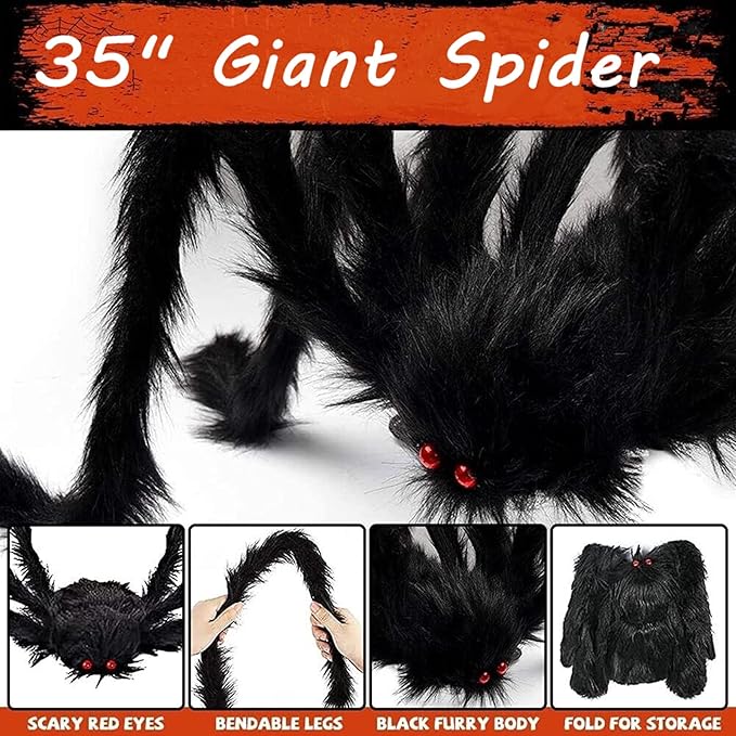 Halloween Decoration Outdoor Spider Web Decor 16ft with Giant Spider and Stretchy Dense Spider Silk Rope and 2 Small Spiders Triangular Huge Spider Web for Yard Outside Indoor