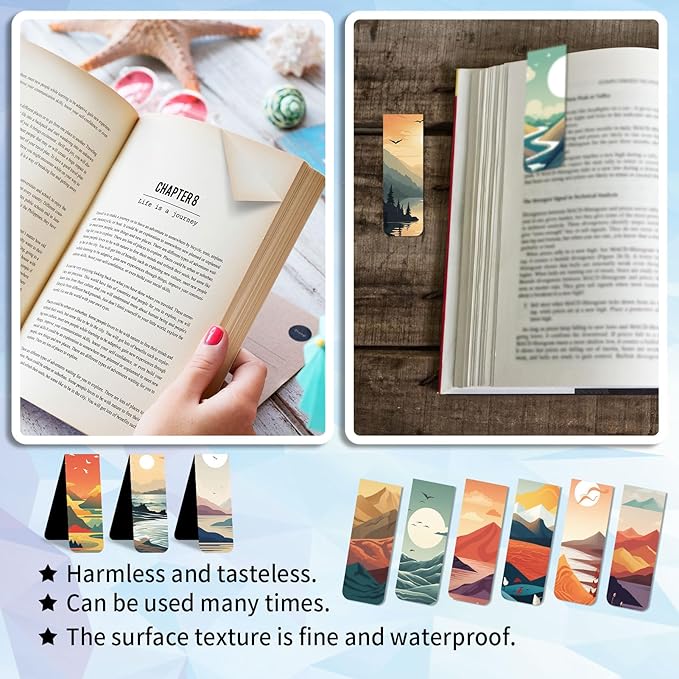 48 Pieces Magnetic Bookmarks Magnet Page Markers - Book Marks for Reading Women & Men with Storage Boxes - Cute Magnet Bookmark Clips for Reading Pleasure(Landscape)