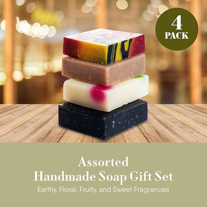 360Feel Assorted Handmade Soap Gift Set - Nourishing and Hydrating Bar Soaps - Infused with Four Refreshing Assorted Scents - Earthy, Floral, Fruity, and Sweet Fragrances - Ideal Gift - Set of 4