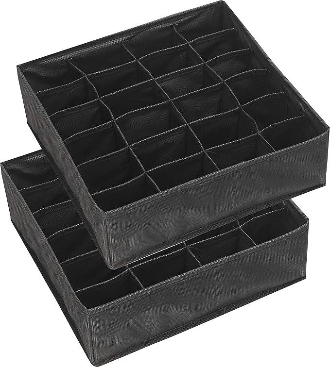 Simple Houseware 2 Pack Closet Sock Organizer, 24 Cell Drawer Divider, Black