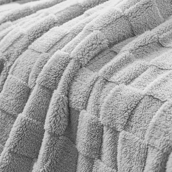 Exclusivo Mezcla Twin Size Flannel Fleece Blanket, Super Soft and Warm Lightweight Checkered Pattern Blankets for All Seasons, 60x80 Inches, Light Grey