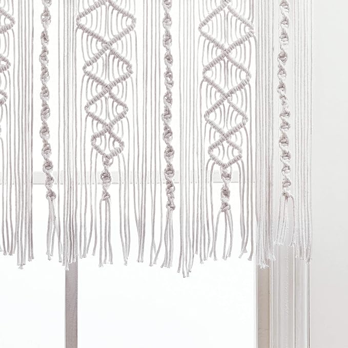 Lush Decor Boho Macrame Textured Cotton Valance, 40" W x 30" L, White - Boho Kitchen Curtains & Wall Decor - Macrame Valance - Bathroom Window Curtains