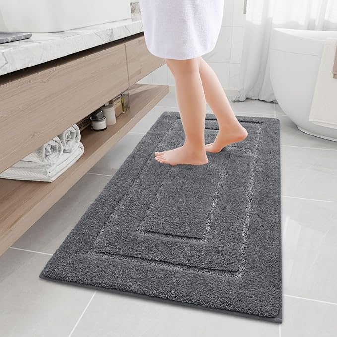 Buganda Bathroom Rugs, 47" x 24", Soft and Absorbent Microfiber Bath Rugs, Non-Slip Shaggy Shower Carpet, Machine Wash Dry Bath Mats for Bathroom Floor, Tub and Shower, Dark Grey