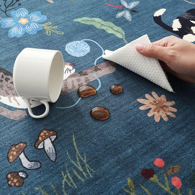 Door Mat Indoor Entrance 2x3 Rug Machine Washable Boho Floral Animal Cat Small Area Rug Non-Slip Low Pile Throw Rugs for Entryway Kitchen Front Door Indoor Entry Kids Room, Pearl Gentian Blue