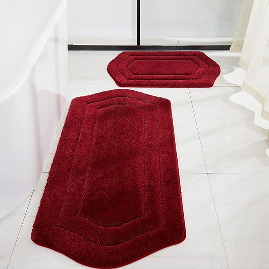 COSY HOMEER Extra Thick Bath Rugs Sets for Bathroom - Anti-Slip Bath Linen Sets Mats Soft Plush Shaggy 100% Strong Polyester Bedroom Water Absorbent(Red,20x32+24x48 -Inches)