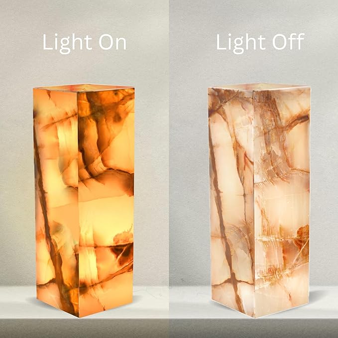 UMAID Father's Day Gifts for Dad Handcrafted Onyx Marble Table Lamp with Warm Amber Glow, Dimmable Cord & Bulb, Modern Home Decor for Bedroom, Desk, Office, Living Room, or Bedside - Luxury Touch