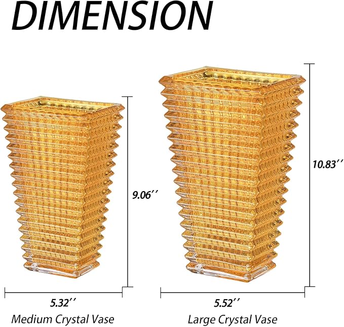 MCMCNCUIU Crystal Vase, Large Crystal Vases for Flowers, Large Flower Vase, Modern Amber Vases for Living Room, Bedroom, Kitchen, Dining Table, Mantle, Wedding, 11 Inches