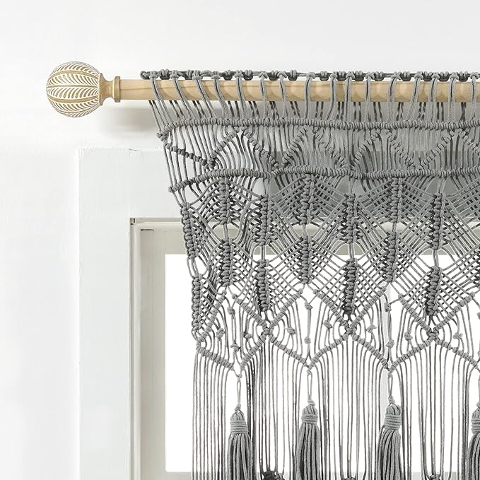 Lush Decor Boho Macrame Tassel Cotton Valance/Kitchen Curtain/Wall Decor, 30" L x 40" W, Gray