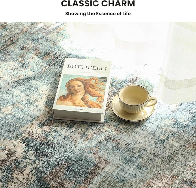 6x9 Area Rugs - Machine Washable Area Rugs for Living Room, Soft Washable Rugs 6x9, Non-Slip Area Rug, Stain Resistant Abstract Low Pile Thin Rug