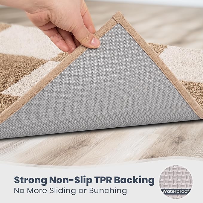 PURRUGS Bathroom Rug Non-Slip Machine Washable 20" x 30", Super Absorbent and Quick-Dry Bath Mat, Extra Soft and Plush Bath Rug for Shower, Bathtub and Sink, Beige & Grayish Brown