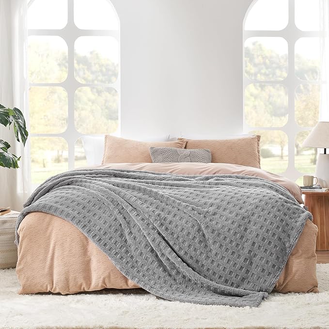 Cozy Bliss Ultra Soft Waffle Blanket - Lightweight Cozy Blankets Gift for Women,Cute Checkered Throws Blanket for Bed, Couch and Sofa,Grey,50x60 Inches