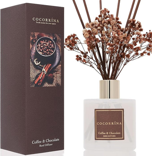 Cocorrína Reed Diffuser Sets - Coffee & Chocolate Scented Diffuser with Sticks Home Fragrance Reed Diffuser for Bathroom Shelf Decor