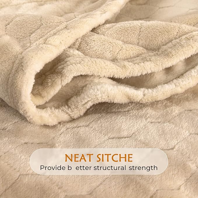 TOONOW Fleece Blanket Textured Fuzzy Plush Throw Blanket Twin Size 60" x 80", Super Soft Fluffy Bed Blanket Geometric Pattern Comfy Microfiber Flannel Blankets for Couch, Bed, Sofa, Apricot