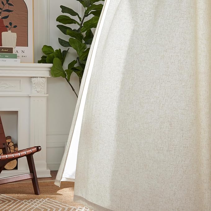 jinchan Linen Blend Curtains for Living Room 90 Inch Length 2 Panels Curtains for Sliding Glass Doors, 50 Inch Wide Farmhouse Drapes with Rod Pocket Back Tab(50W x 90L, Ecru)