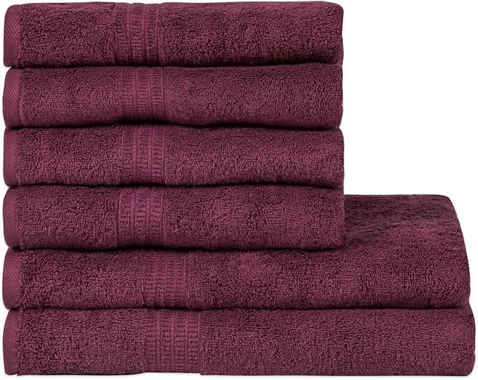 HOMELOVER 6 Piece Towel Set - 100% Organic Cotton 2 Bath Towels & 4 Hand Towels - 500 GSM, Hotel & Spa Quality, Soft, Quick Dry, Highly Absorbent Bathroom Essentials (Plum Purple)