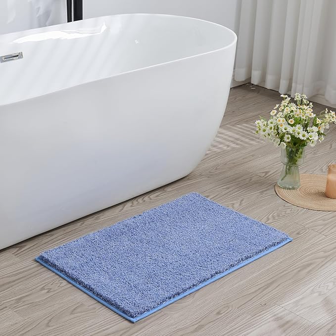 Douceur Blue Bathroom Rugs Non Slip, Super Soft Microfiber Bath Mats for Bathroom Washable, Fluffy Absorbent Bath Rugs, Quick Dry Shower Mat, 36" x 24"