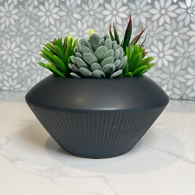 Admired By Nature 7.5" Ceramic Flower Planter, Ceramic Pot Planter, Plant Pots Indoor Ceramic, Ceramic Pot, Planter for Indoor Succulent Home Décor, Black