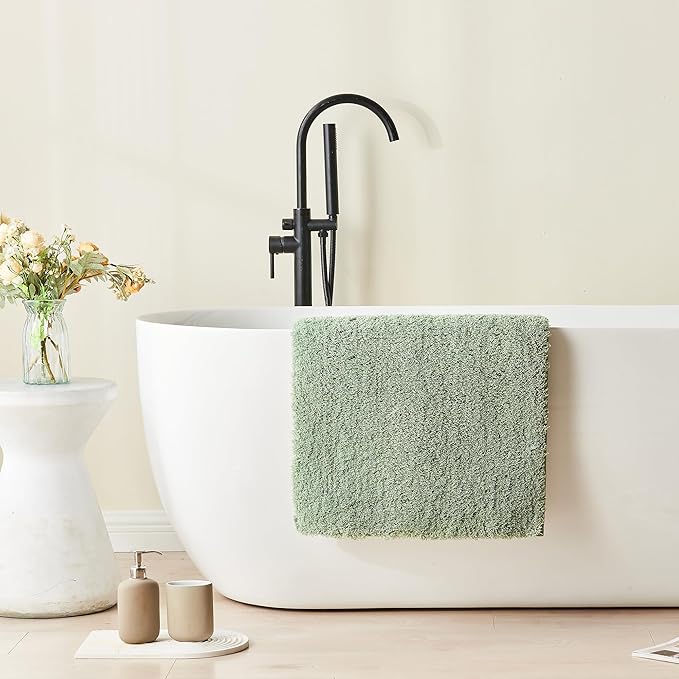 CozeCube Upgraded Shaggy Bath mat for Bathroom Non Slip 36" X 24", Super Soft Quick Dry Bath Rugs, Fluffy Plush Bathroom Rugs Machine Washable, Sage Green