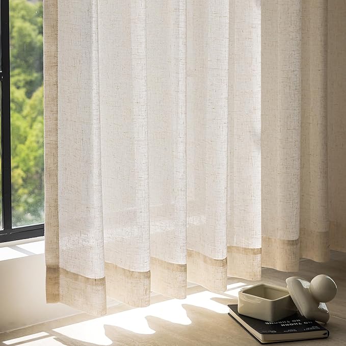 jinchan Ecru Linen Blend Curtains 108 Inches Length for Living Room Farmhouse Rod Pocket Back Tab Light Light Filtering Lightweight Curtains for Bedroom Ivory Drapes 4 Panels