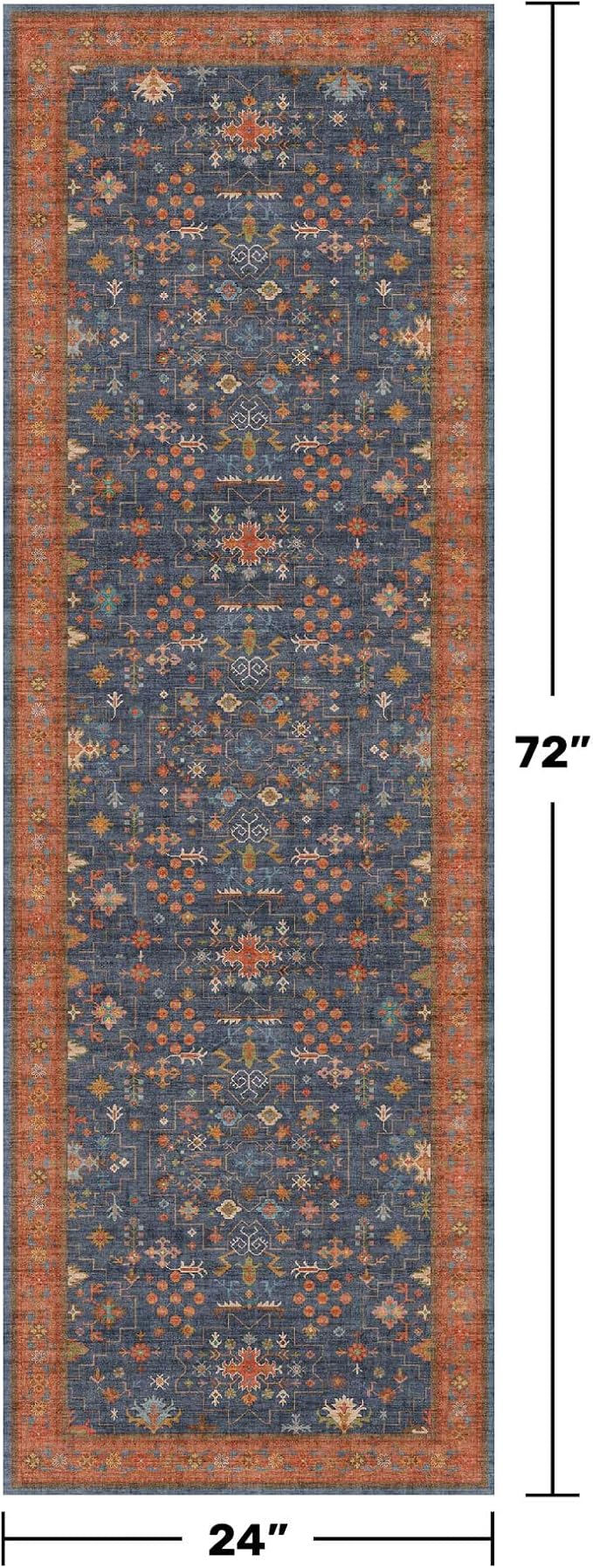 Navy Blue Runner Rug 2x6 for Kitchen, Hallway, Mudroom, Laundry Room, Bathroom, Washable Non Slip Non Skid Rubber Backing Low Pile Stain Resistance