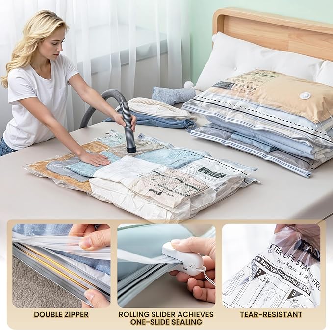 TAILI-LONG SIDE ZIP 10 Pack Vacuum Storage Bags, Vacuum Seal Bags for Clothing(39x28 inches), Jumbo Storage Space Saver for Beddings, Comforters, Blanket, Pillows and Clothes