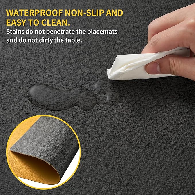 Placemats Set of 8 with Coasters Dual Sided Heat Stain Resistant Place Mats Faux Leather Table Mats Non-Slip Waterproof Oil-Proof Washable Wipeable Table Placemats for Dining Patio Table Kitchen