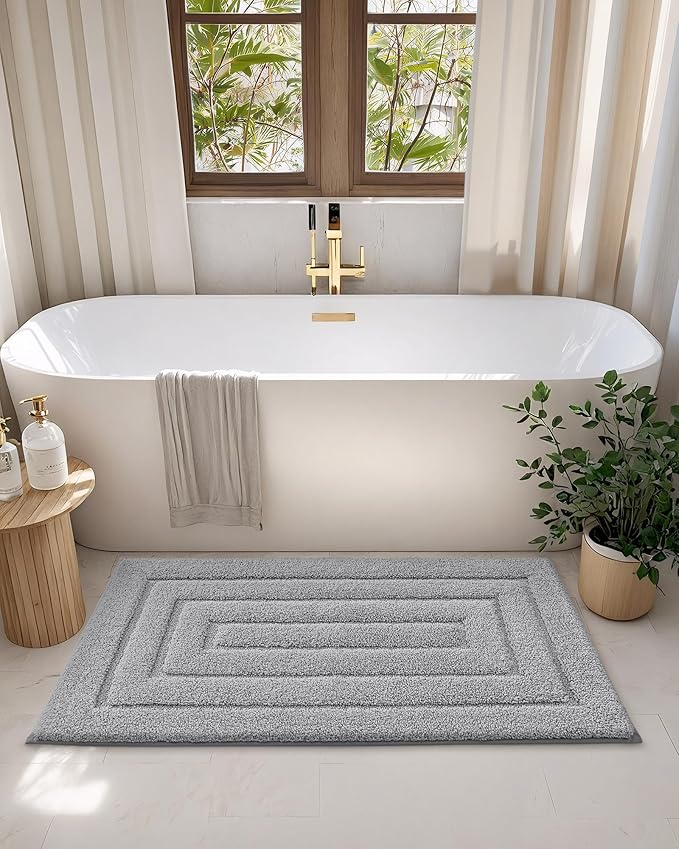 Color&Geometry Large Bath Mats for Bathroom Non Slip, 24"x36" Gray Bathroom Rugs Absorbent, Washable Bath Rugs Shower Mat Outside Shower