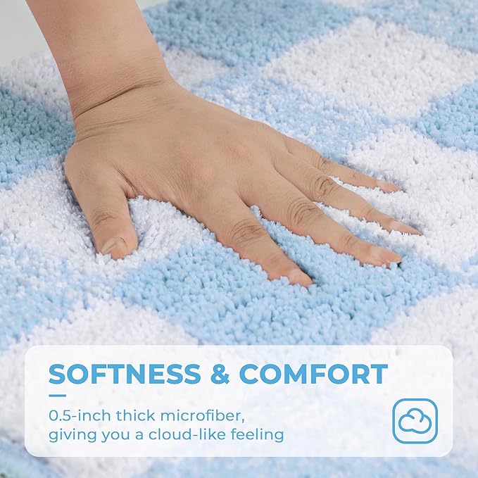 GRANNY SAYS Checkered Blue Bathroom Rugs, 36" x 24", Non-Slip Bath Mats for Bathroom, Plush Shag Absorbent Microfiber Ultra Soft Bath Mat, Cute Washable Rug for Tub, Shower, Bedroom