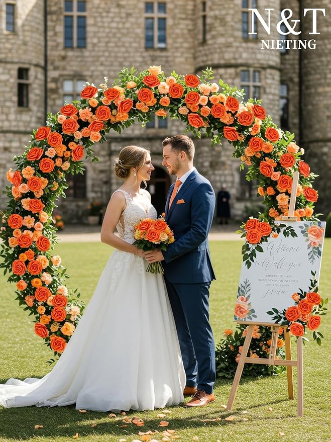 N&T NIETING Artificial Flowers, Fake Flowers Burnt Orange Roses Perfect for DIY Wedding Bridal Bouquets Centerpieces Bridal Shower Party Home Flower Arrangement Decorations, 25Pcs