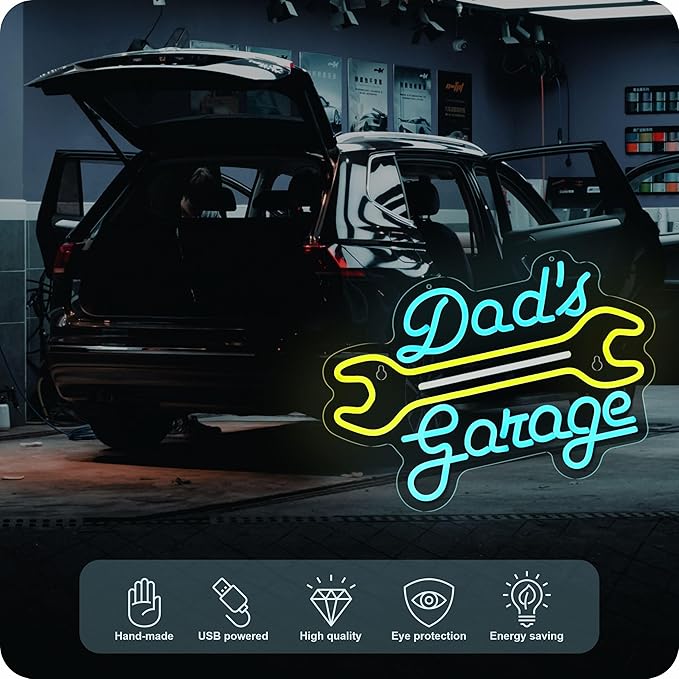 Garage Neon Sign for Wall Decor Dad's Garage LED Light Car signs for Auto Repair Shop Man Cave Workshop Gift for Father 12.6 x 16.5 in