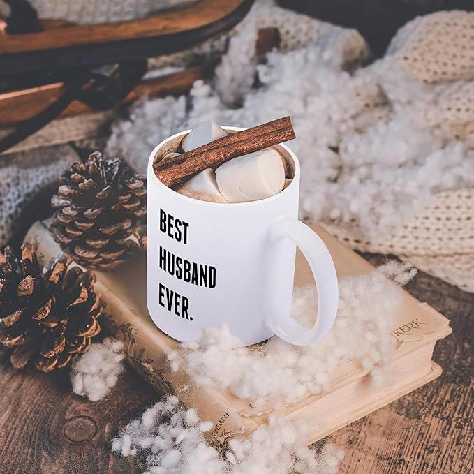 3dRose mug_213337_1 Best Husband Ever, Black Lettering On White Background - Ceramic Mug, 11-ounce
