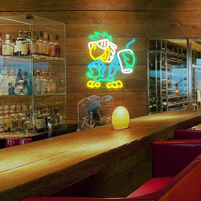 Parrot Neon Sign Animal Neon Lights for Wall Decor USB Powered Dimmable LED Decor for Man Cave Tiki Bar Tropical Themed Room Perfect Hawaiian Themed Party Birthday(12.6x10.9inch)
