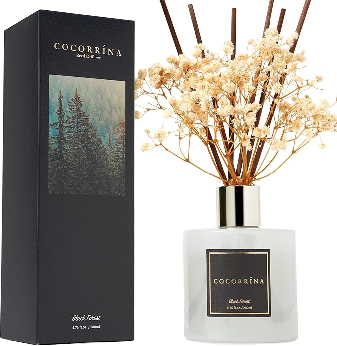 Cocorrína Reed Diffuser Sets, 6.7 oz. Black Forest Diffuser with Sticks Home Fragrance Reed Diffuser for Bathroom Shelf Decor