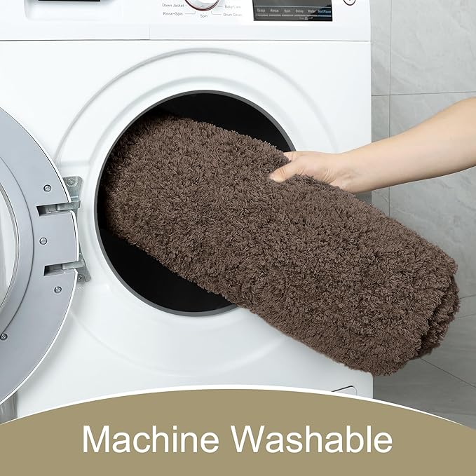 AROGAN Luxury Long Bathroom Runner Rug, 24x60 Inch Thick Soft and Absorbent Non Slip Bath Mat, Rubber Backing Quick Dry Rugs Carpets, Machine Washable Plush Mats for Shower Floor, Deep Brown
