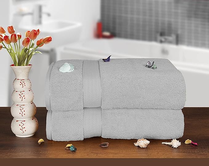 GLAMBURG 700 GSM Premium Cotton 2-Pack Oversized Extra Large Bath Sheets - 100% Combed Cotton - 2 Bath Sheets 35x70 - Luxury Hotel & Spa Quality - Durable Ultra Soft Highly Absorbent - Light Grey