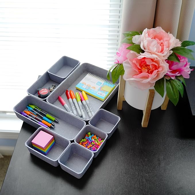 Welaxy Drawer organizers tray Felt storage bins office Desk Draw dividers Sleek Minimalist Lifestyle chic style aesthetics room interior decor 8-piece Gift for men (Glacier gray)