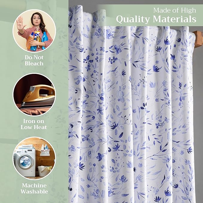 Maison d' Hermine Curtains for Living Room 100% Cotton 96 inch Length One Panel Light Filtering Curtains for Bedroom Windows with Rod and Loop Pockets Drapes (Summer Blues, 50" W x 96" L)
