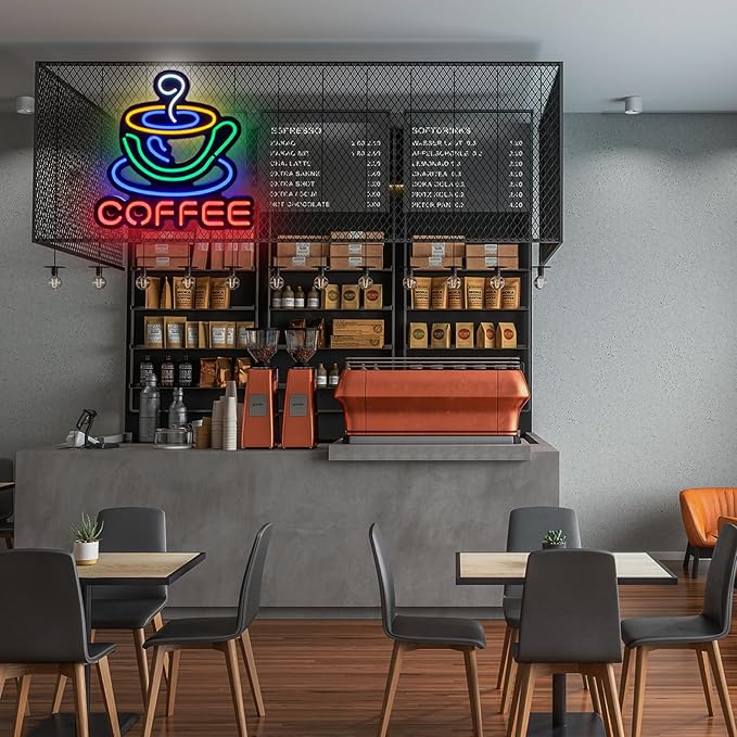 Coffee Neon Sign Led Neon Signs, Coffee Signs Led Dimmable Brightness USB Powered Cafe Neon Light Sign Wall Decor For Cafe Shop, Coffee Station,Coffee Bar,14.9 * 14.9 Inch