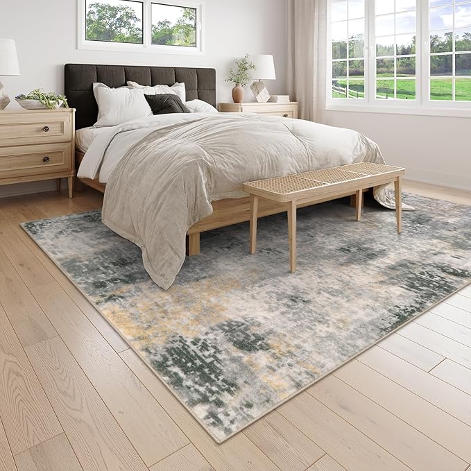 Lahome Modern Abstract Living Room Rug, Grey Washable Rugs 8x10 Area Rugs for Bedroom Stain Resistant Non Slip, Large Soft Indoor Accent Carpet for Dining Room Table Home Office Decor