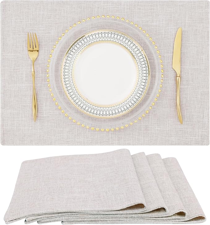 homing Neutral Beige Cloth Placemats Set of 4 – Cotton Linen Blend Washable Farmhouse Dining Table Mats for Indoors & Outdoors, Easy to Clean, 13 x 19 Inch