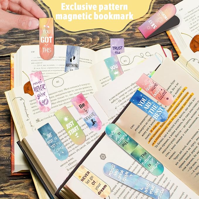 Kaluofan Magnetic Bookmarks - 15PCS Larger Size Inspirational Bookmarks for Women, Kids & Students - Double Sided Magnet Page Clips for Teachers Reading Supplies
