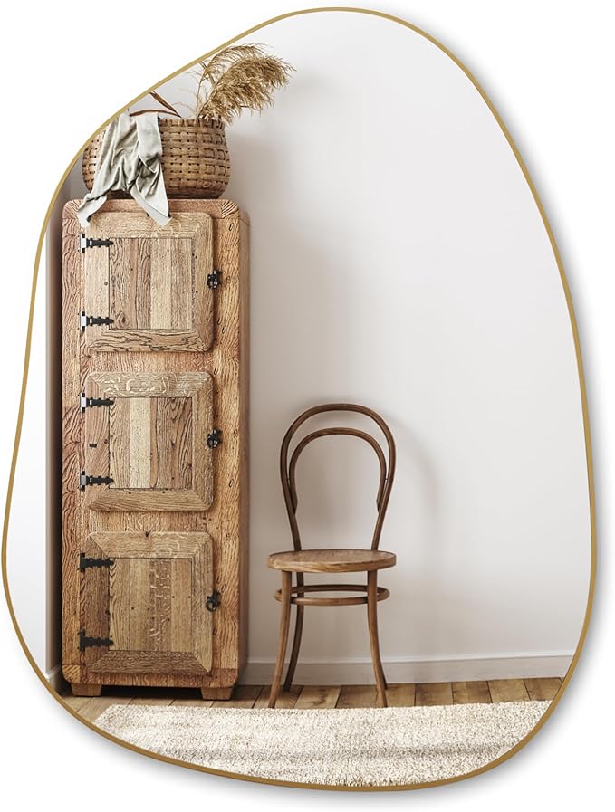 PERFNIQUE Irregular Wall Mirror Asymmetrical Mirror, 32''x24'' Gold Mirror for Bathroom Bedroom Living Room Entryway, Decorative Modern Wall Decor, Wall Mouted(Gold, 32''x24'')