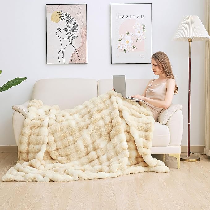 Tie-dye Camel Fuzzy Ultra Soft Bed Comfy Blanket 60x80 Cozy Faux Fur Throw Blanket for Living Room Thick Fluffy Furry Blanket Home Gifts 860 GSM